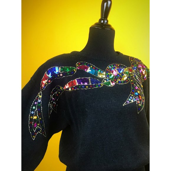Vtg Darian Sequin Bow Sweater Dress - Picture 5 of 5